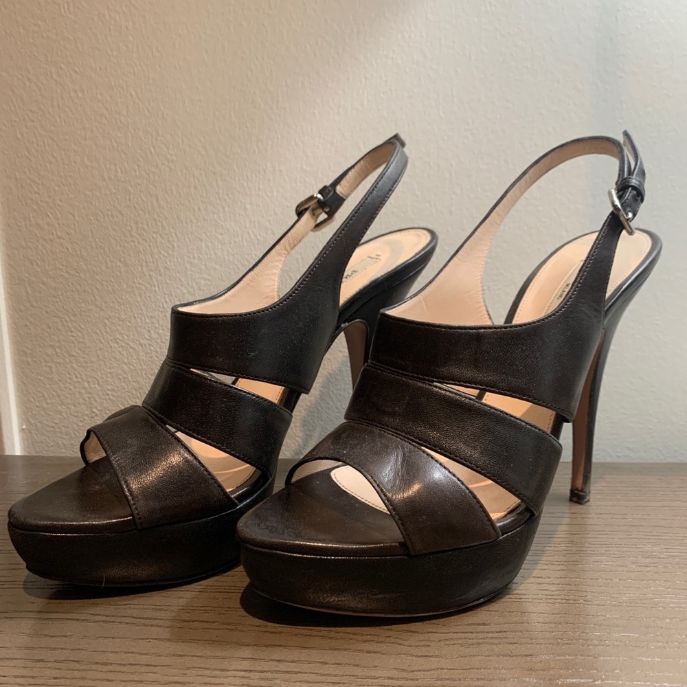 Prada Black  Slingback Platform Sandals size 37